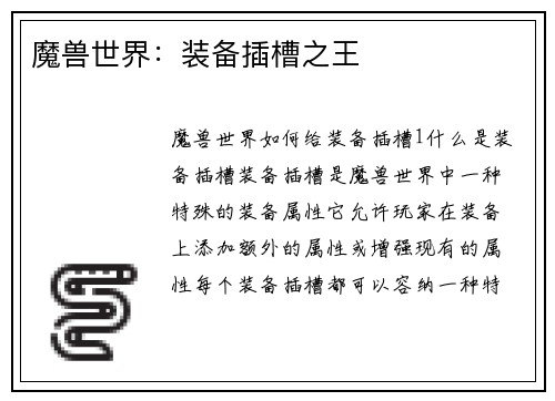 魔兽世界：装备插槽之王